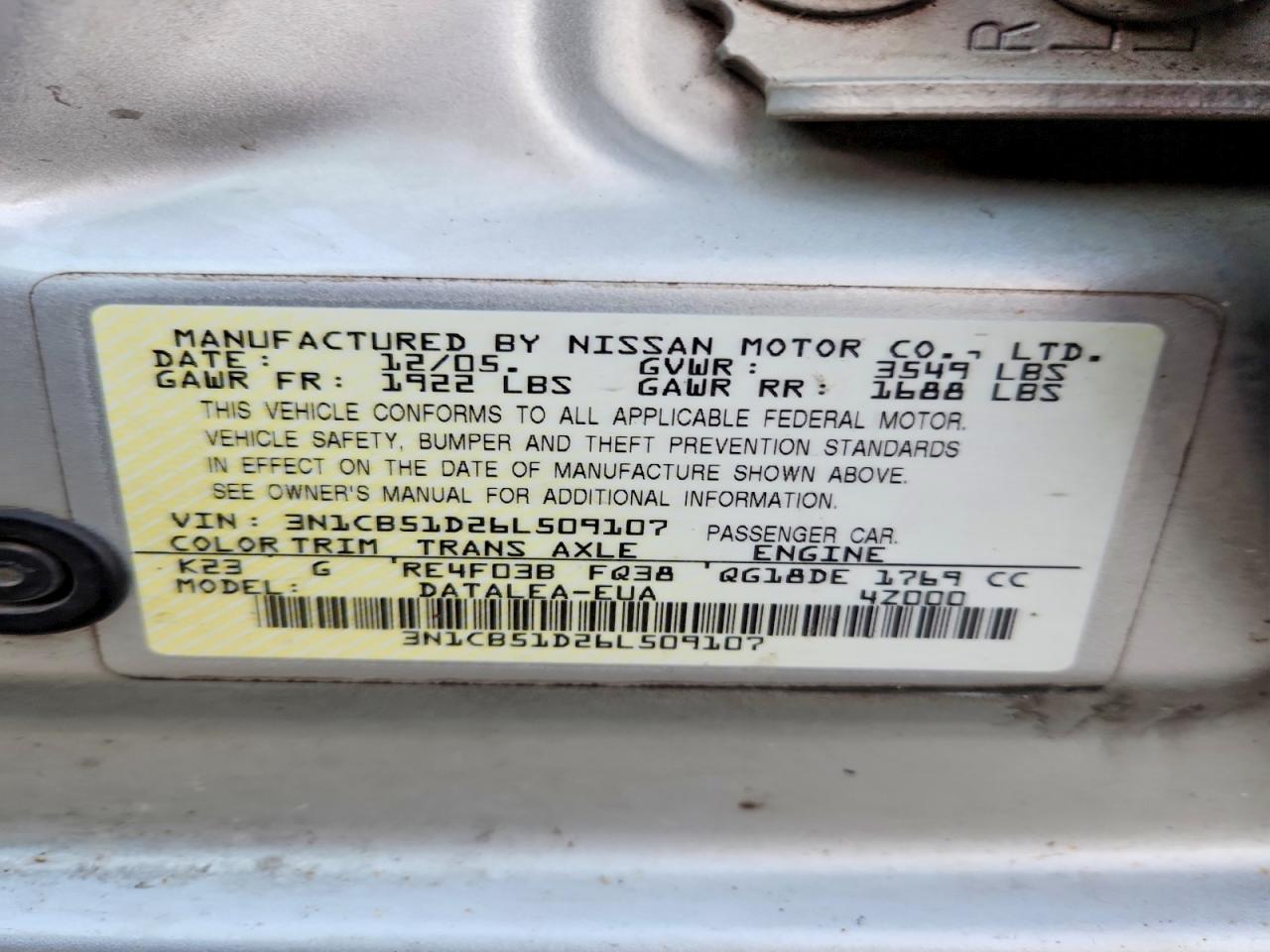 2006 NISSAN SENTRA 1.8 photo 25