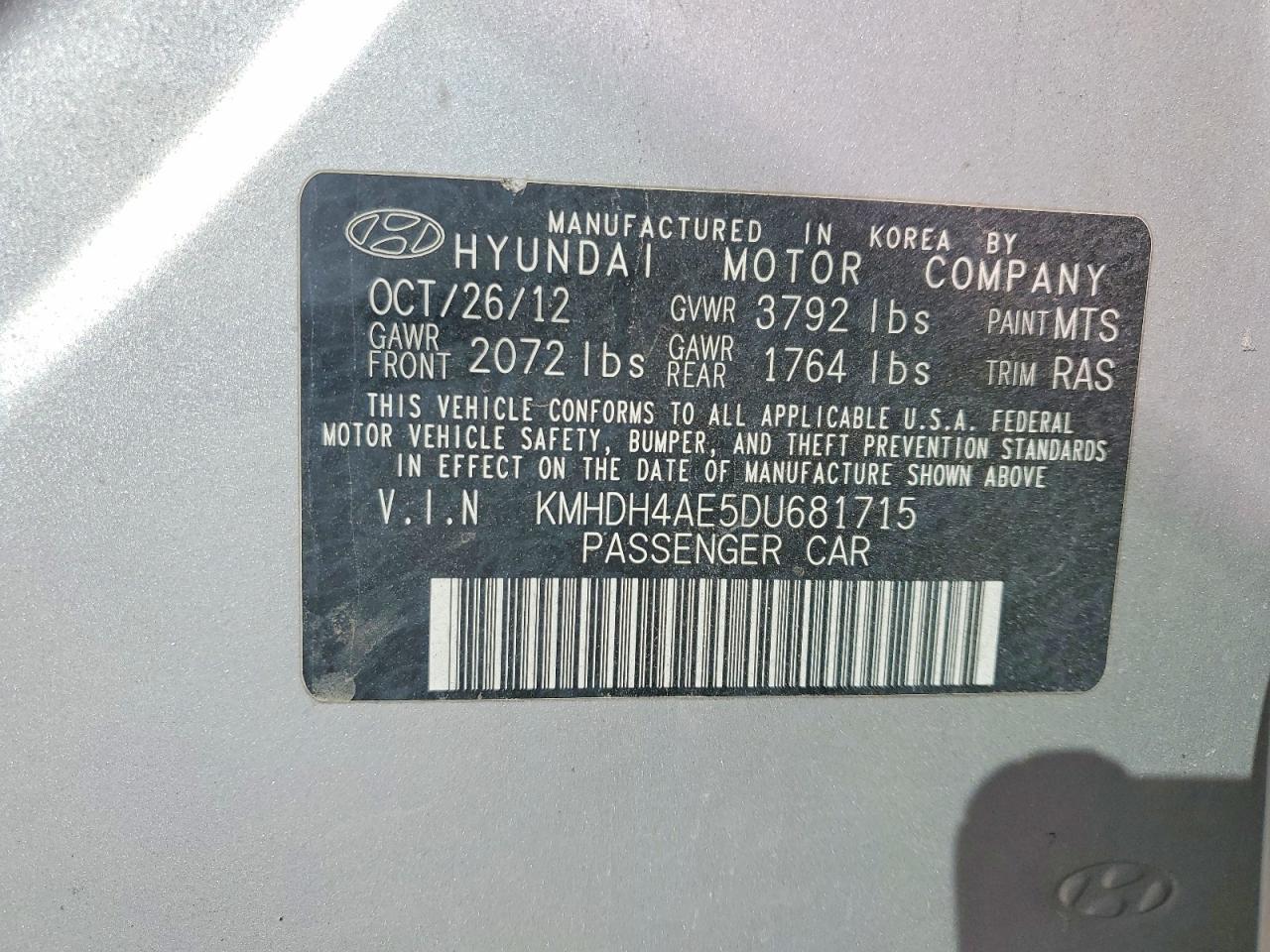 2013 HYUNDAI ELANTRA GLS photo 23