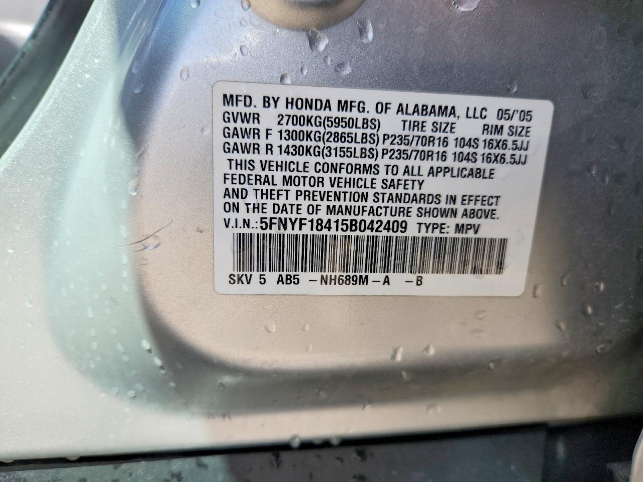 2005 HONDA PILOT EX photo 27