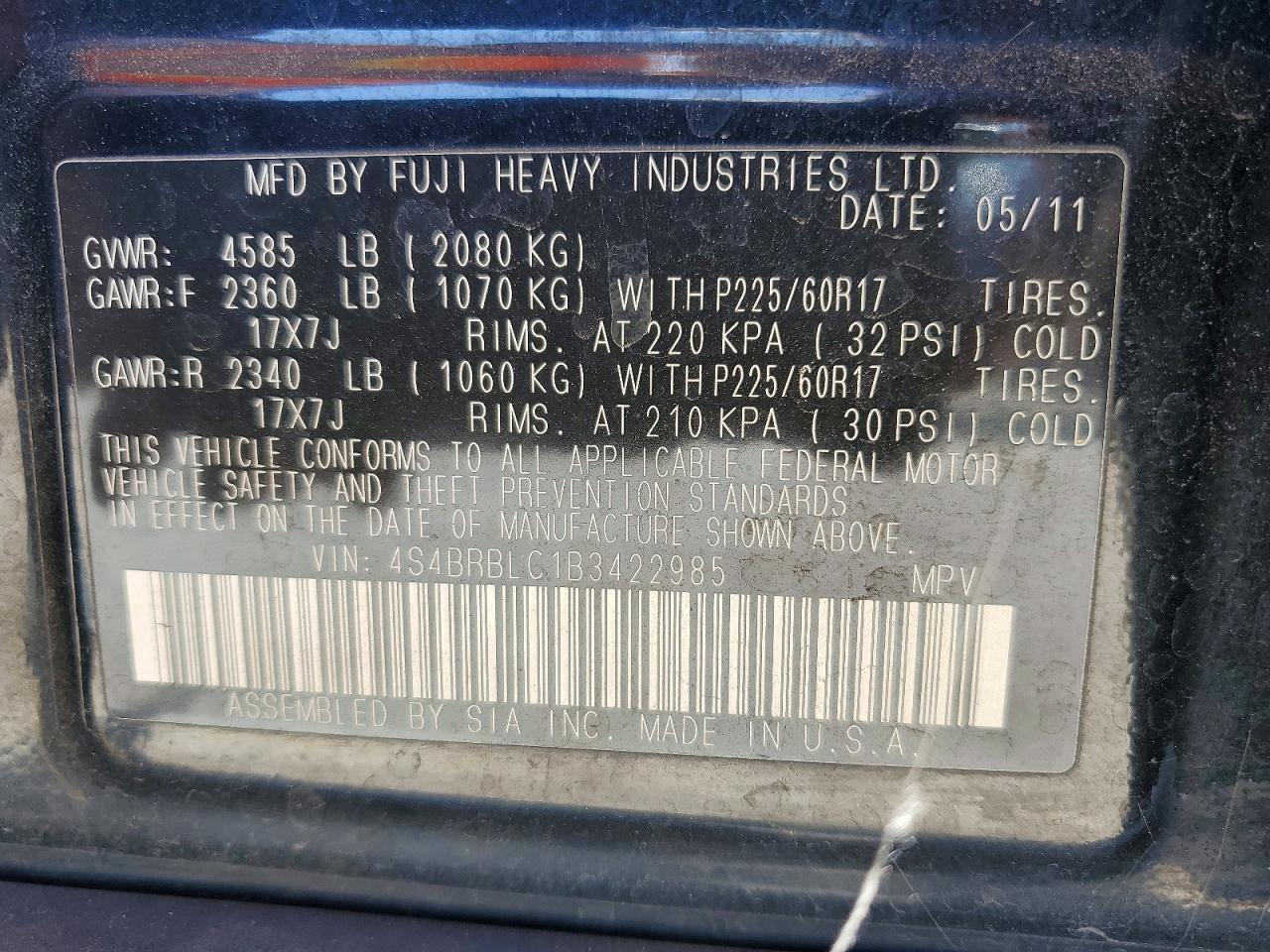 2011 SUBARU OUTBACK 2.5I LIMITED photo 37