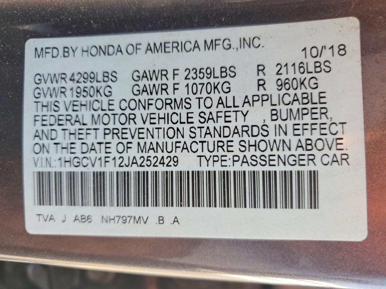 2018 HONDA ACCORD LX photo 23
