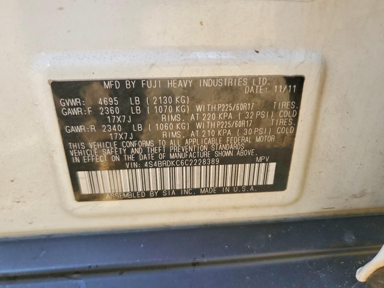 2012 SUBARU OUTBACK 3.6R LIMITED photo 37