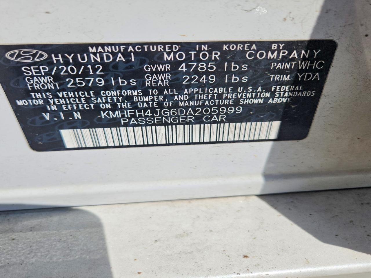 2013 HYUNDAI AZERA BASE photo 34