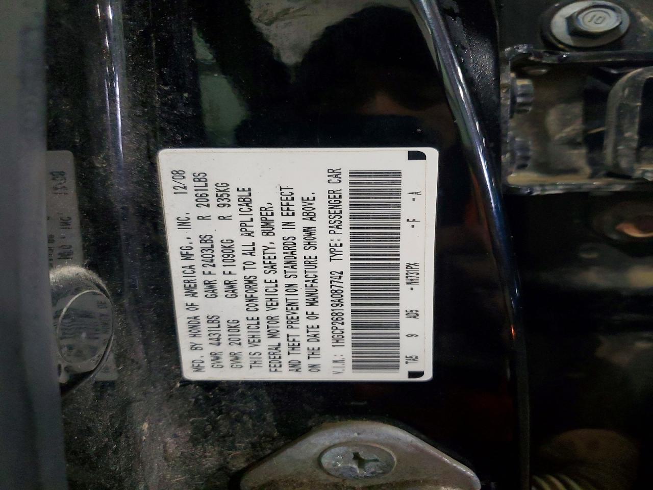 2009 HONDA ACCORD EXL photo 12