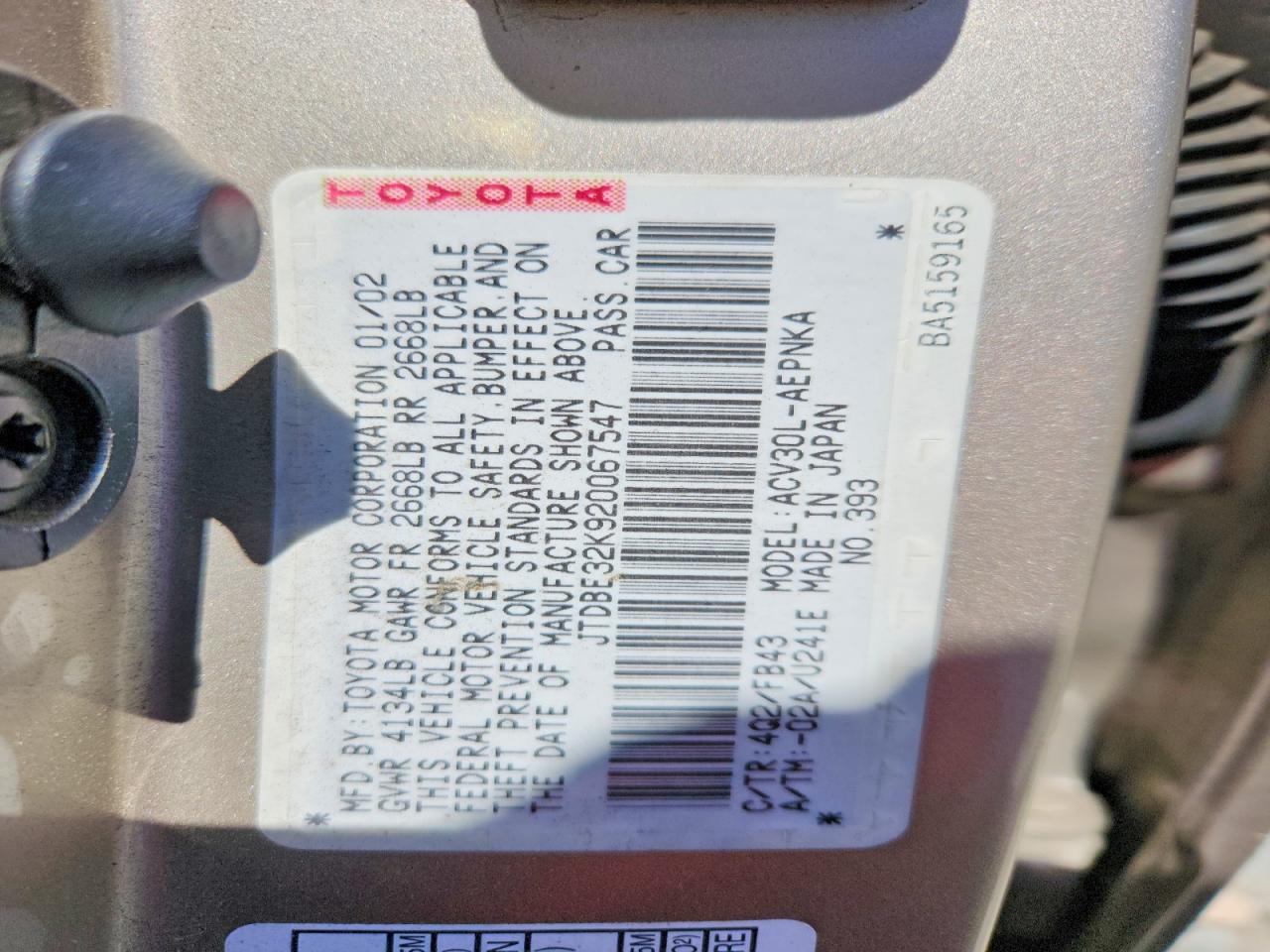 2002 TOYOTA CAMRY LE photo 37