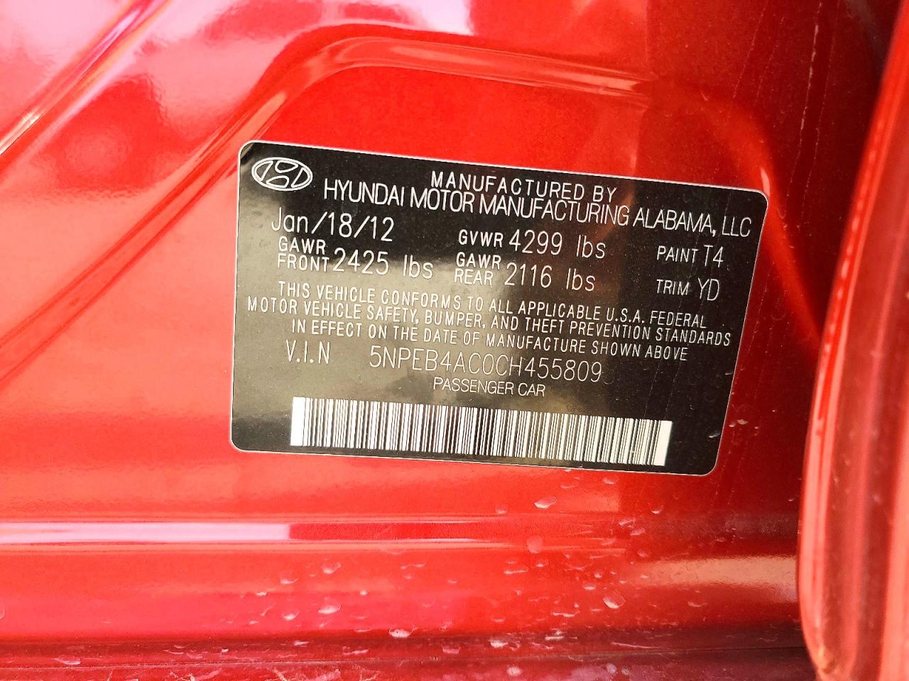 2012 HYUNDAI SONATA GLS photo 12