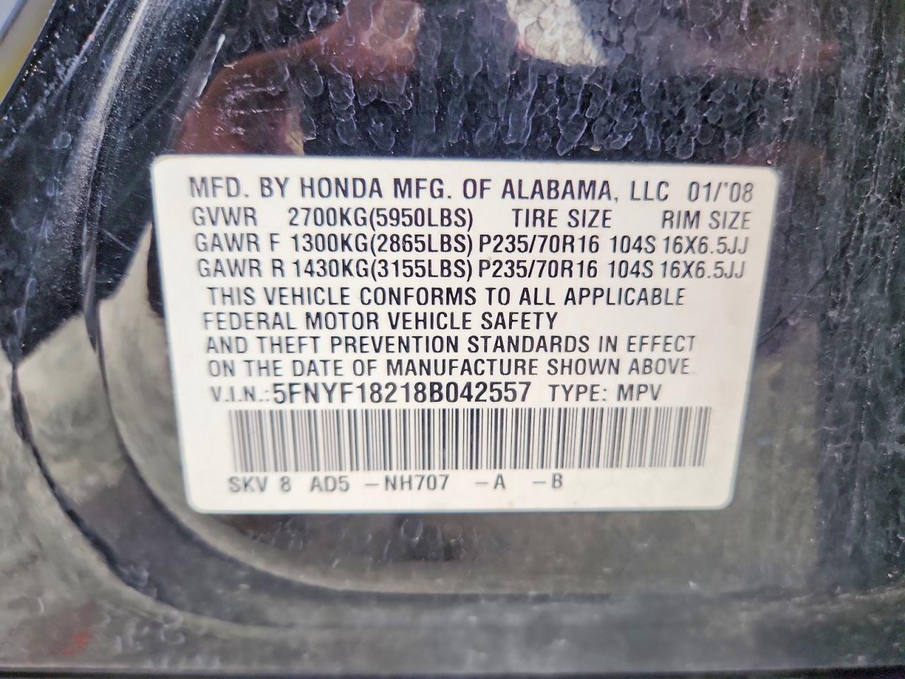2008 HONDA PILOT VP photo 23