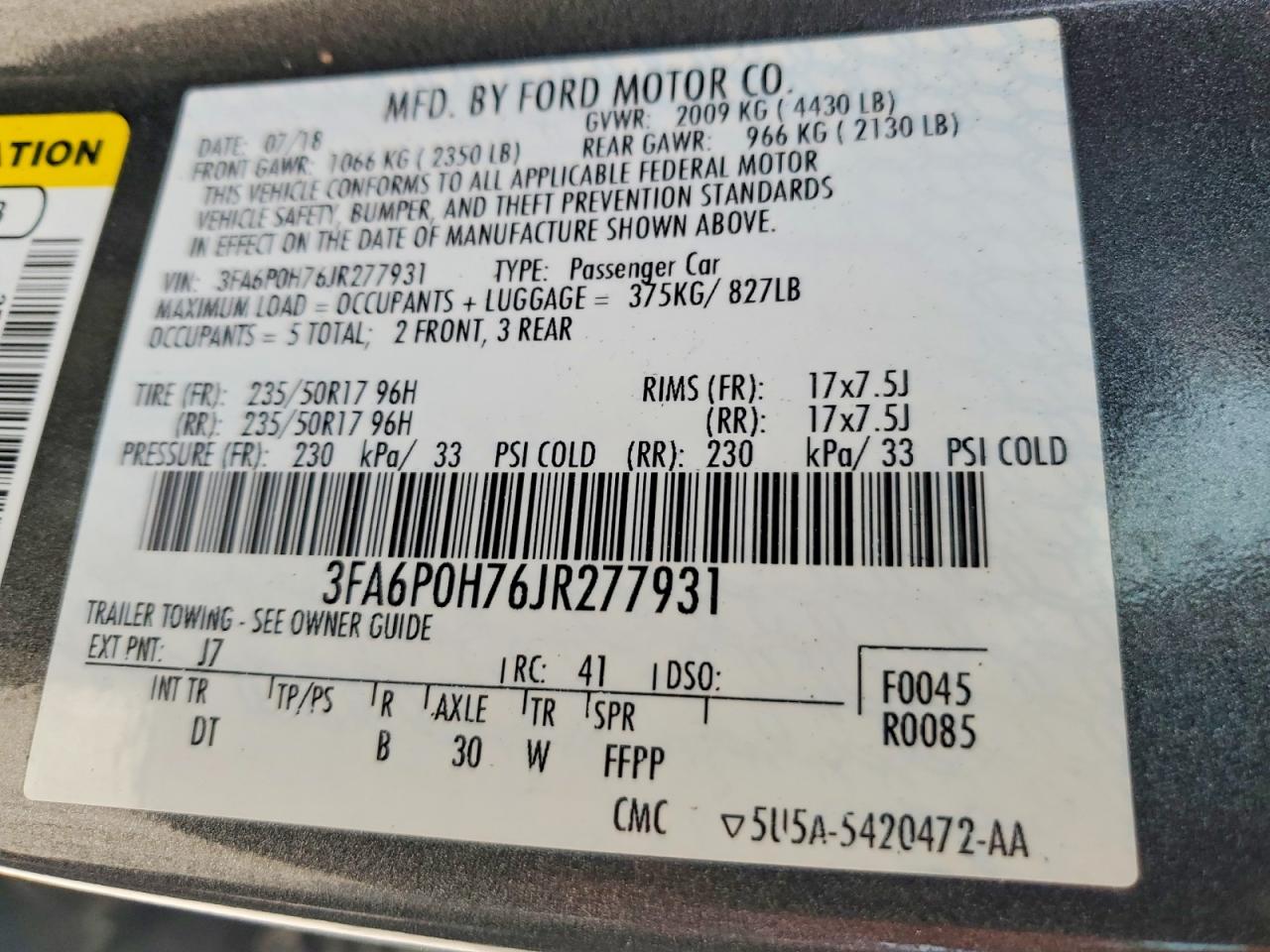 2018 FORD FUSION SE photo 37