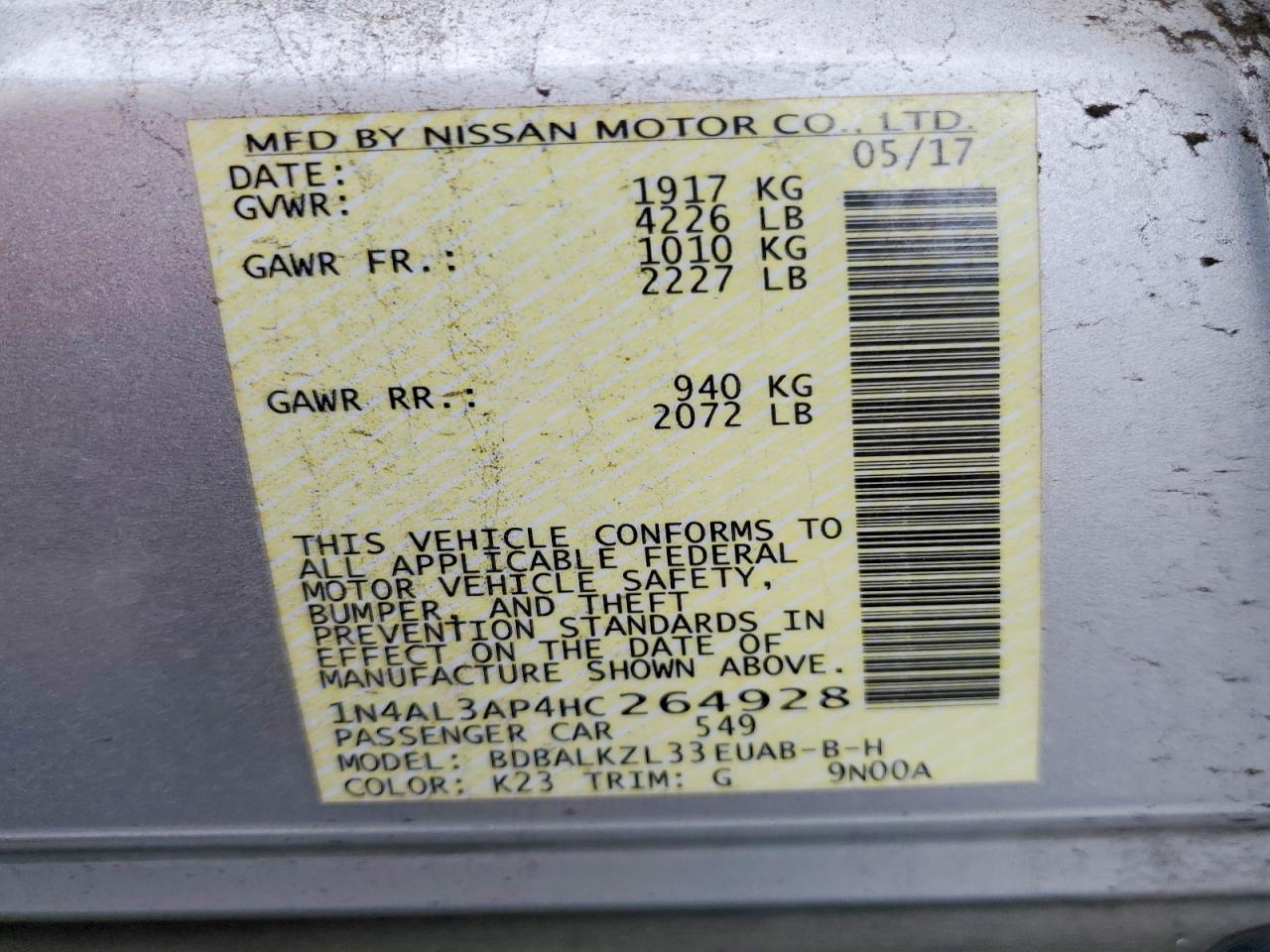 2017 NISSAN ALTIMA 2.5 SV photo 37