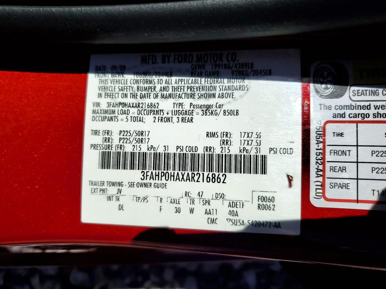 2010 FORD FUSION SE photo 23