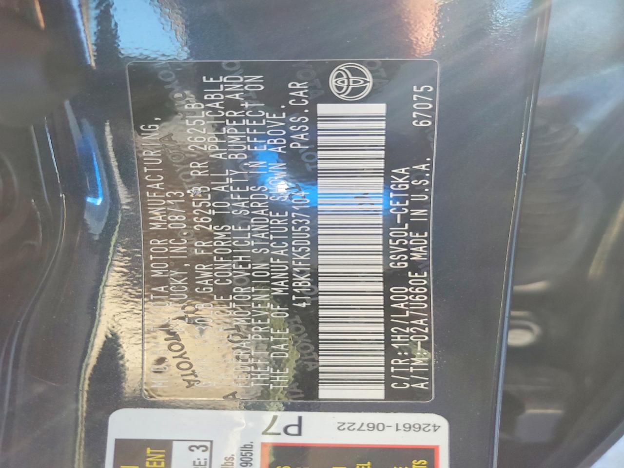 2013 TOYOTA CAMRY XLE V6 photo 12