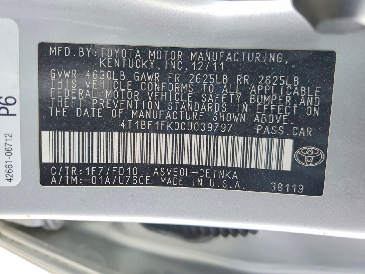 2012 TOYOTA CAMRY LE photo 25