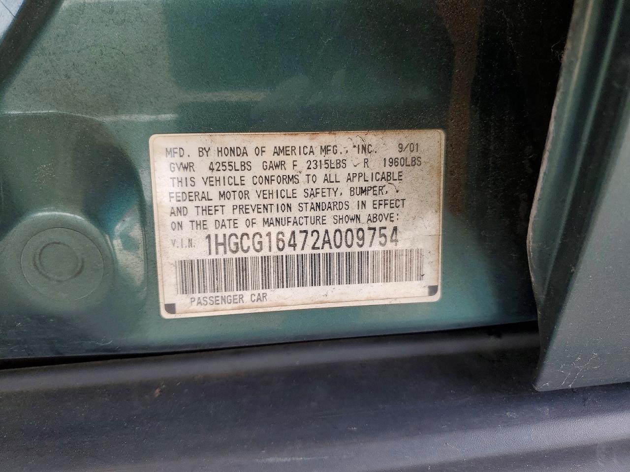 2002 HONDA ACCORD LX photo 23