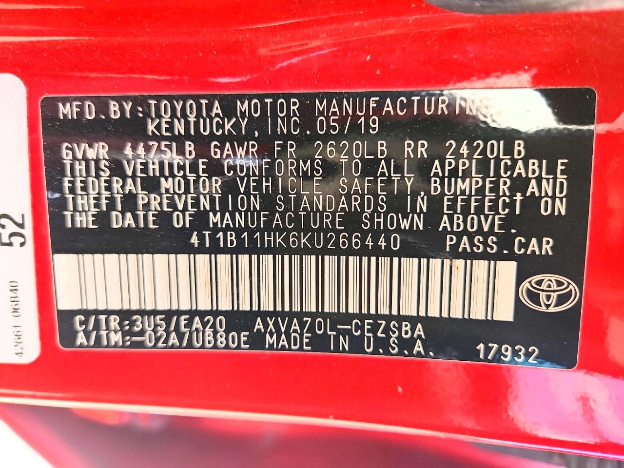 2019 TOYOTA CAMRY SE photo 25