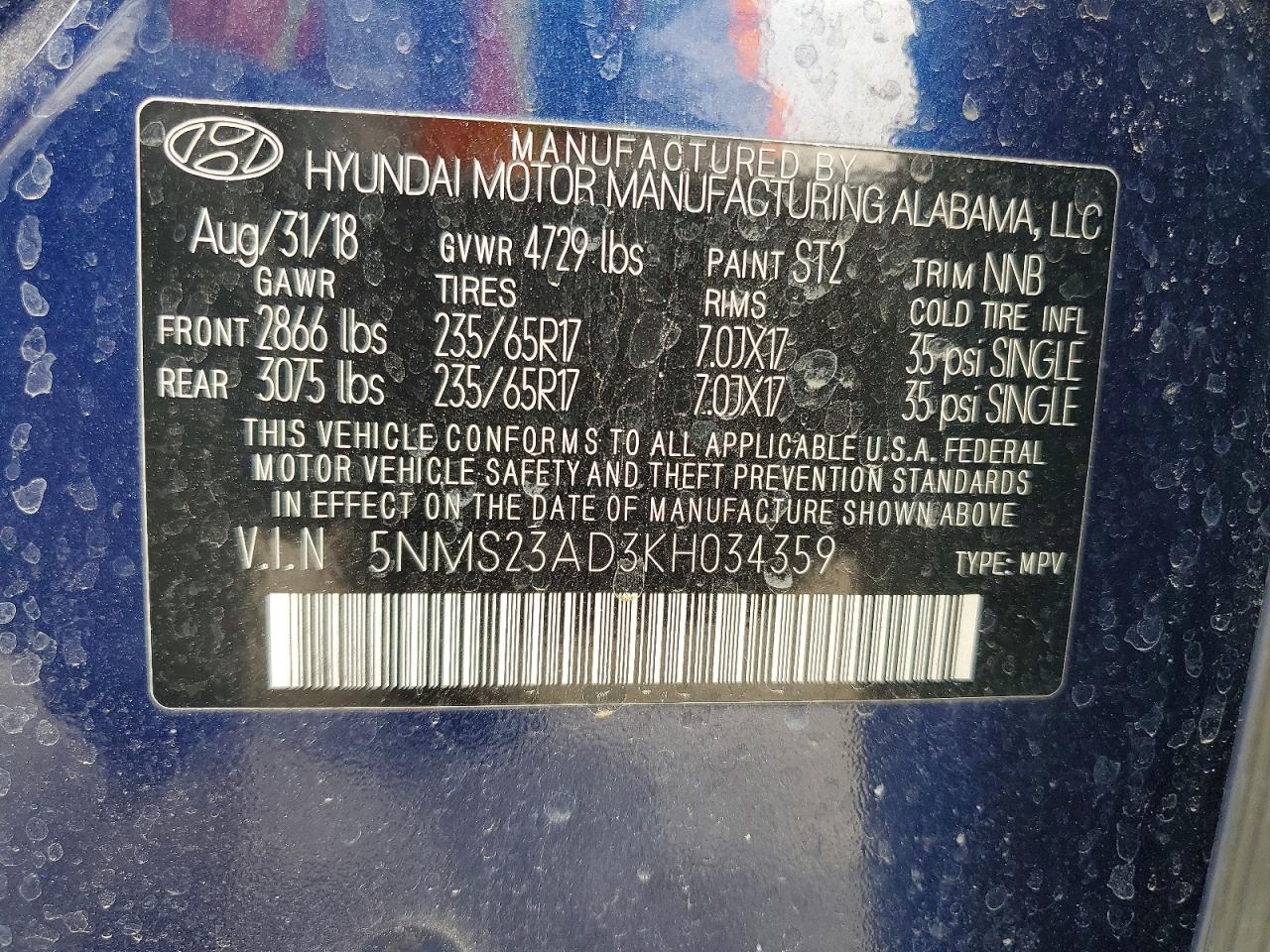 2019 HYUNDAI SANTA FE SE 2.4L photo 23