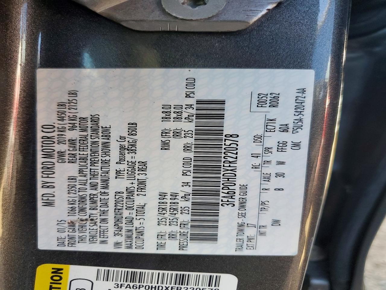 2015 FORD FUSION SE photo 23