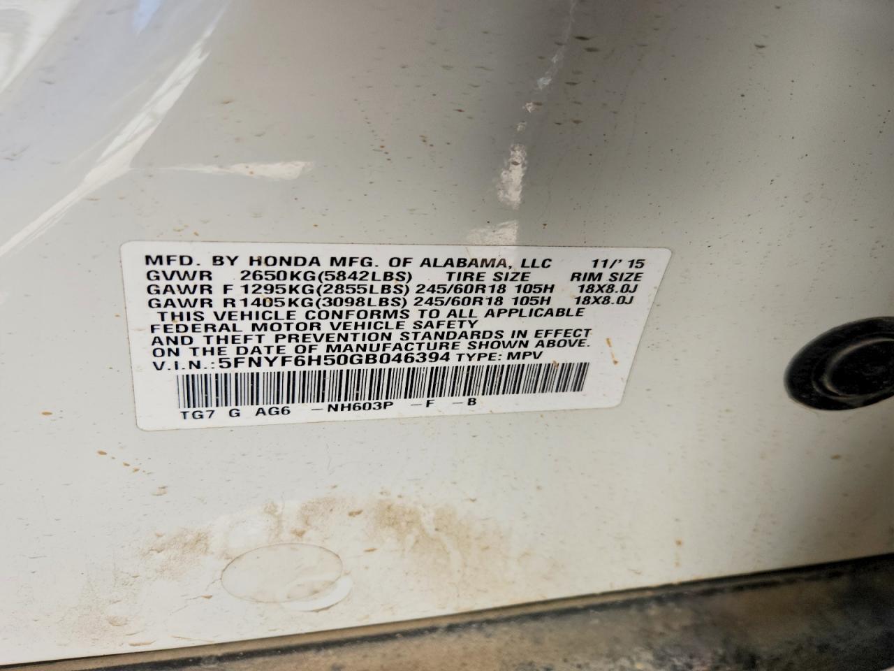 2016 HONDA PILOT EXL photo 25