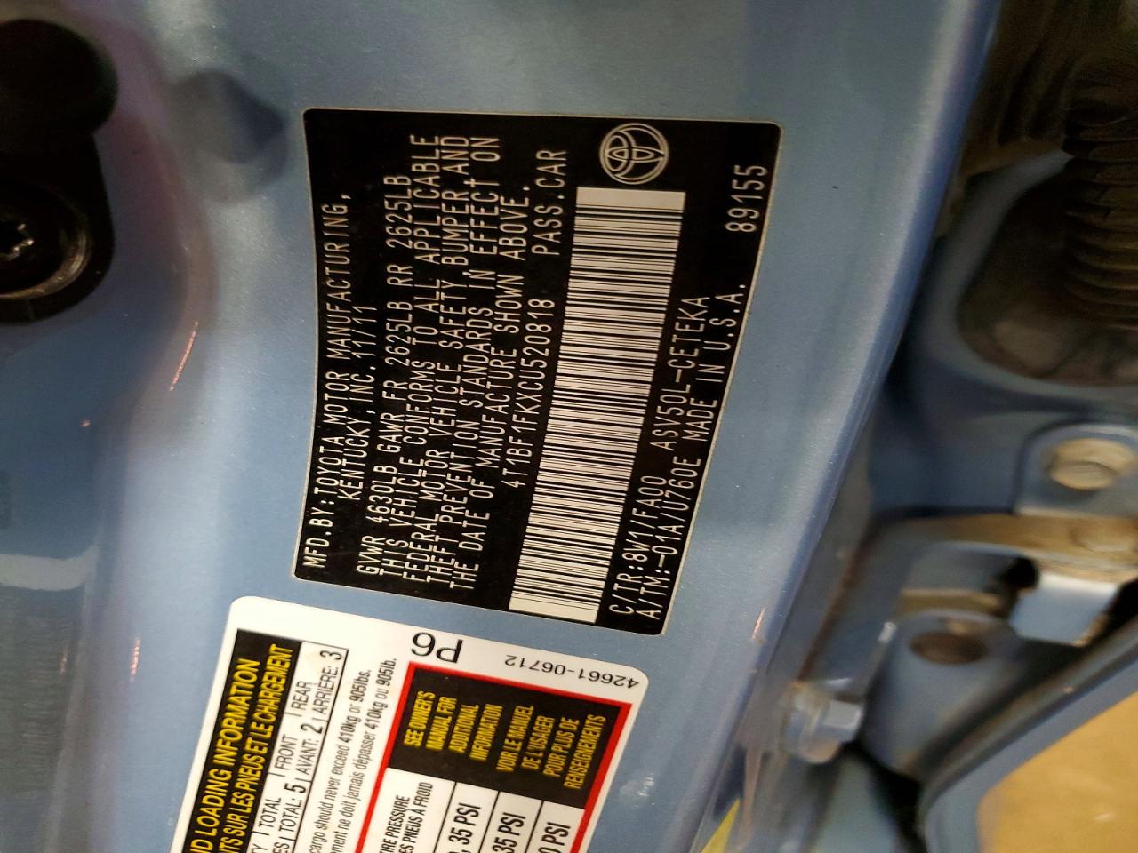 2012 TOYOTA CAMRY L photo 34