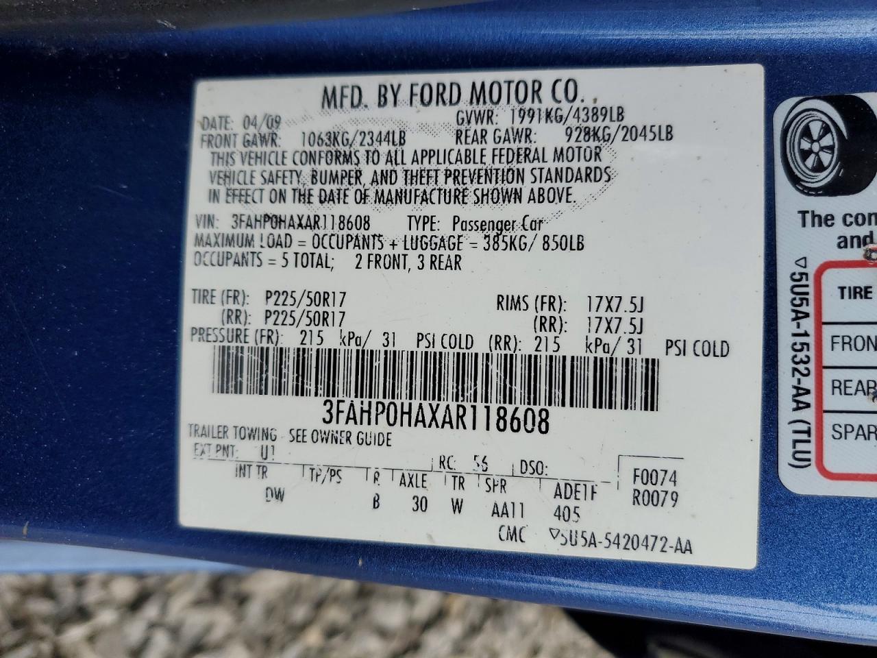 2010 FORD FUSION SE photo 12