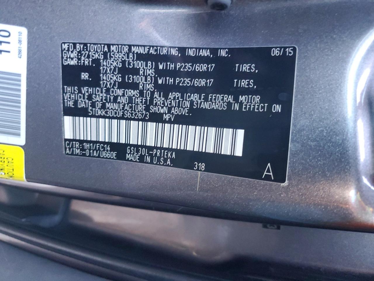 2015 TOYOTA SIENNA LE 8-PASSENGER photo 13