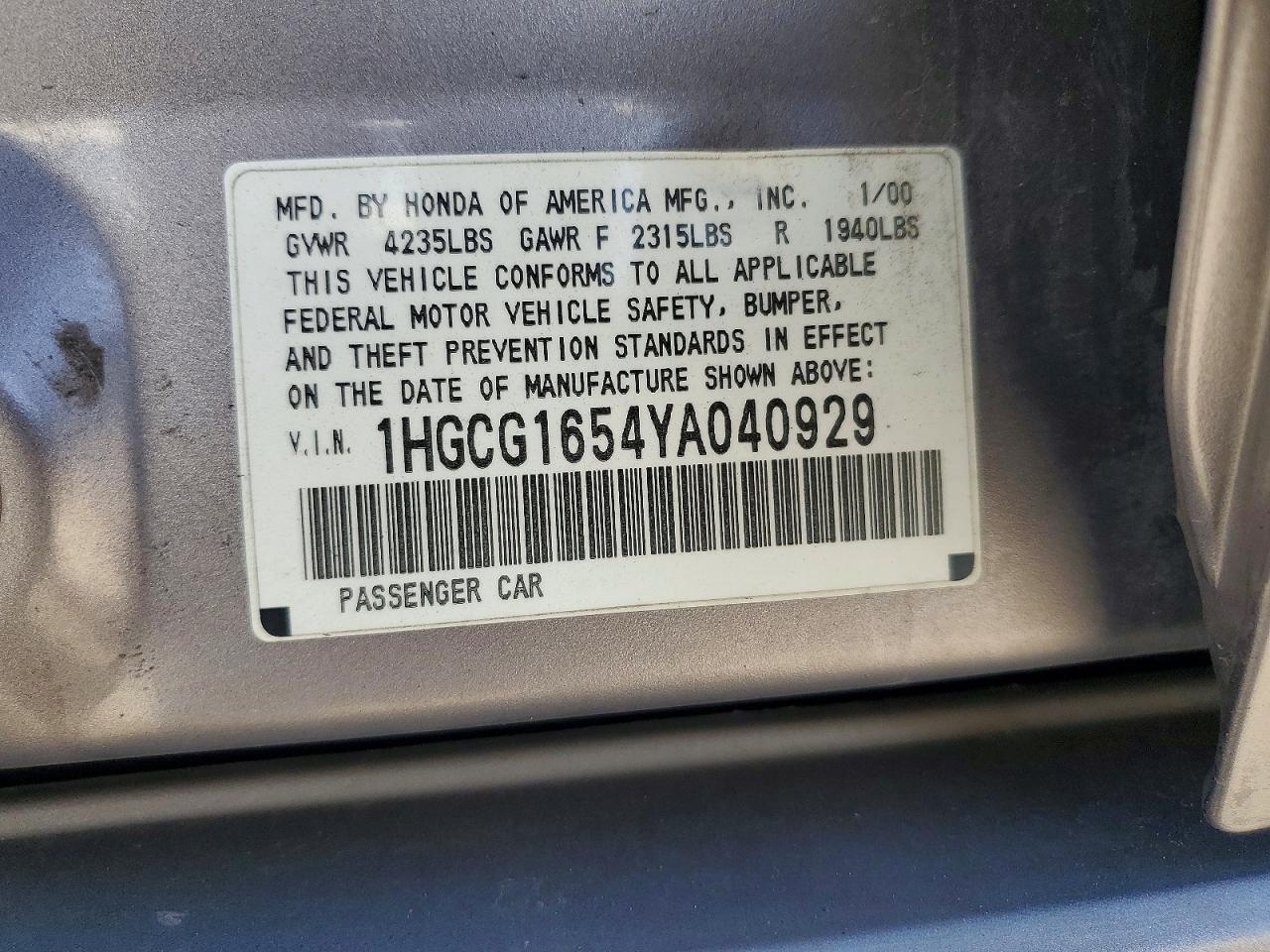 2000 HONDA ACCORD photo 23