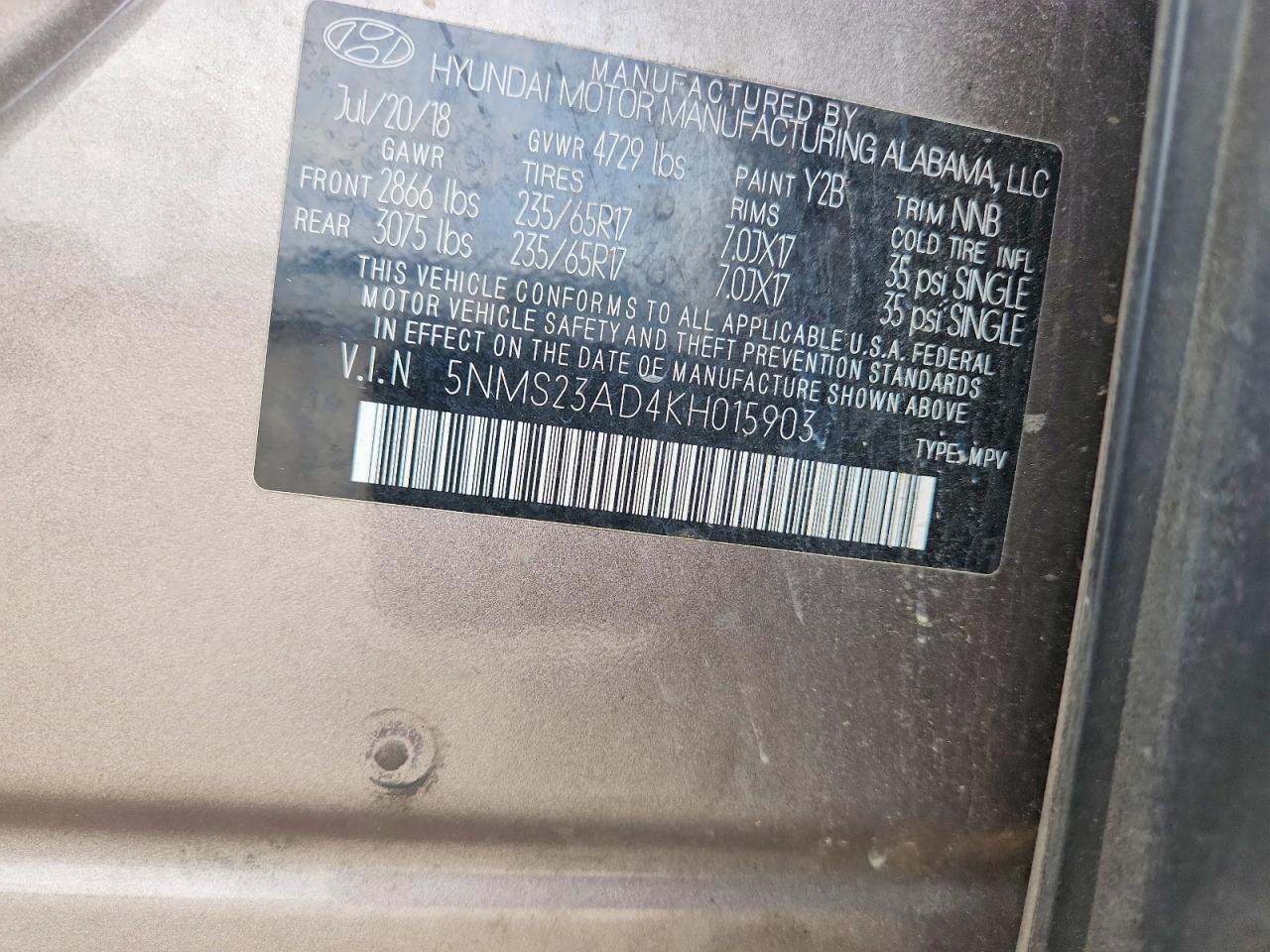 2019 HYUNDAI SANTA FE SE 2.4L photo 25