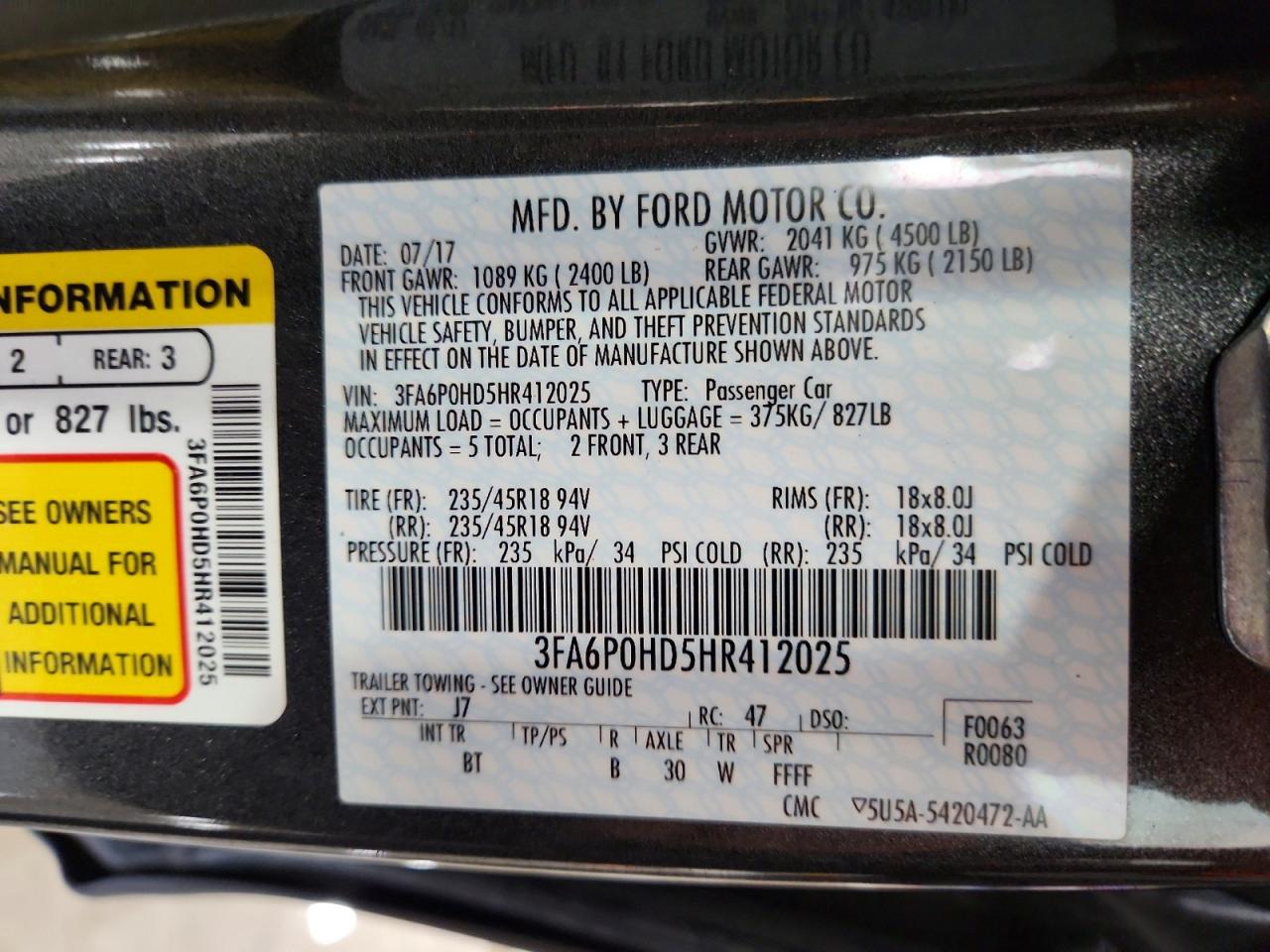 2017 FORD FUSION SE photo 23