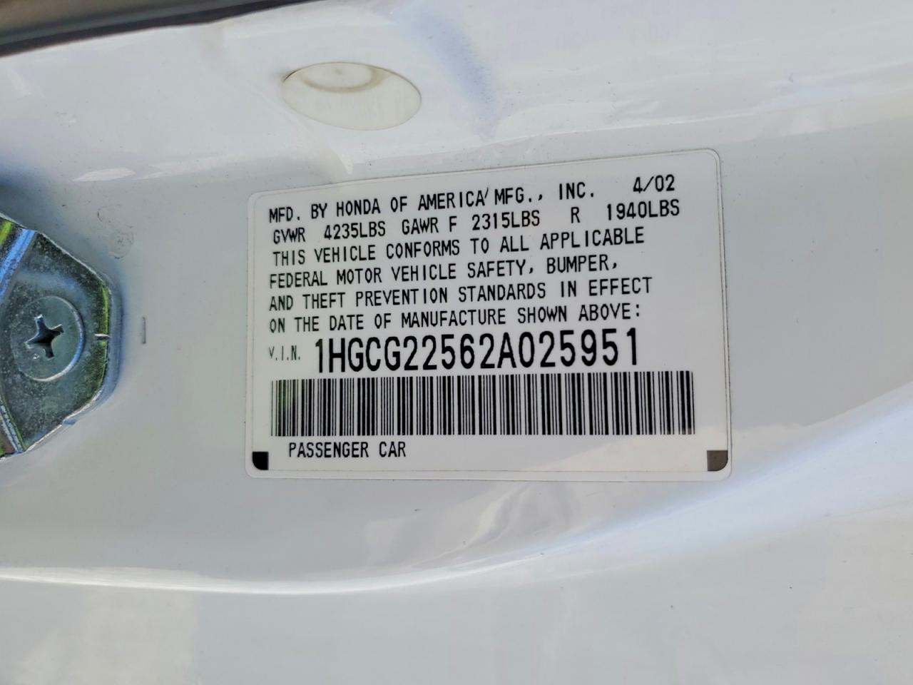 2002 HONDA ACCORD EX photo 34
