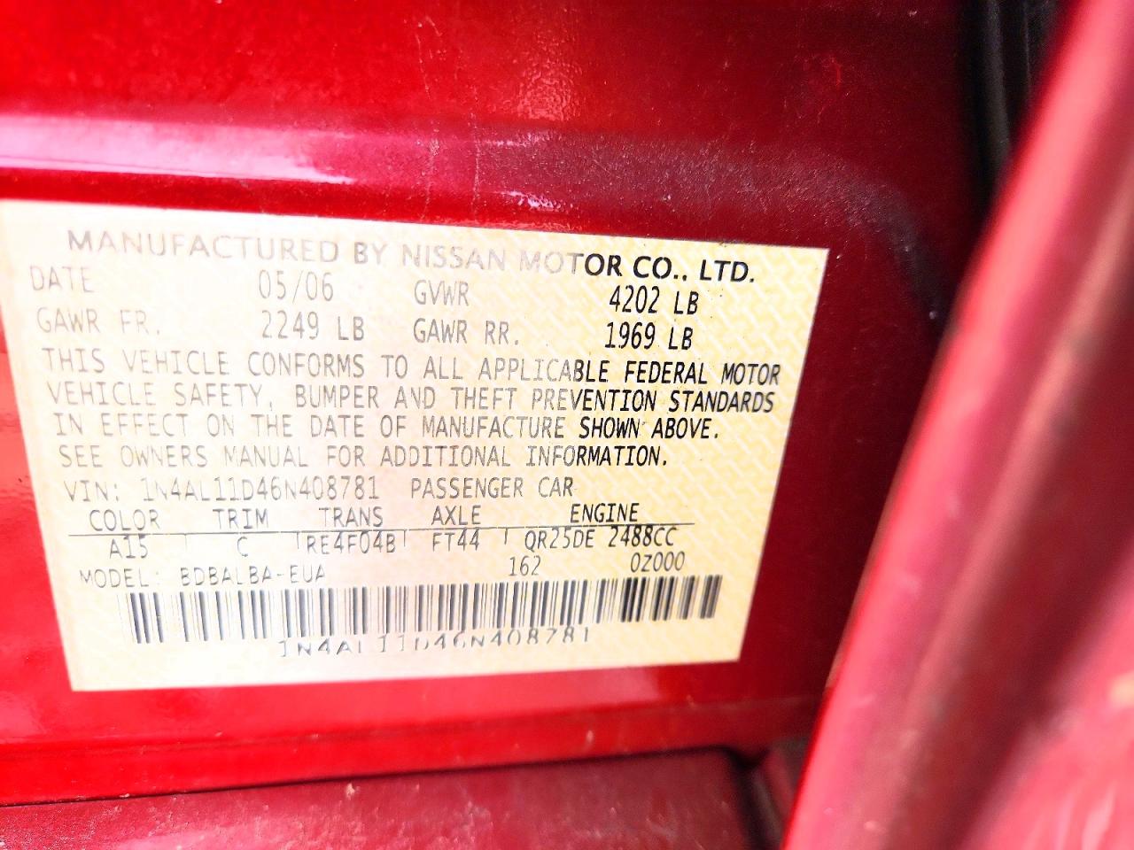 2006 NISSAN ALTIMA 2.5 photo 23