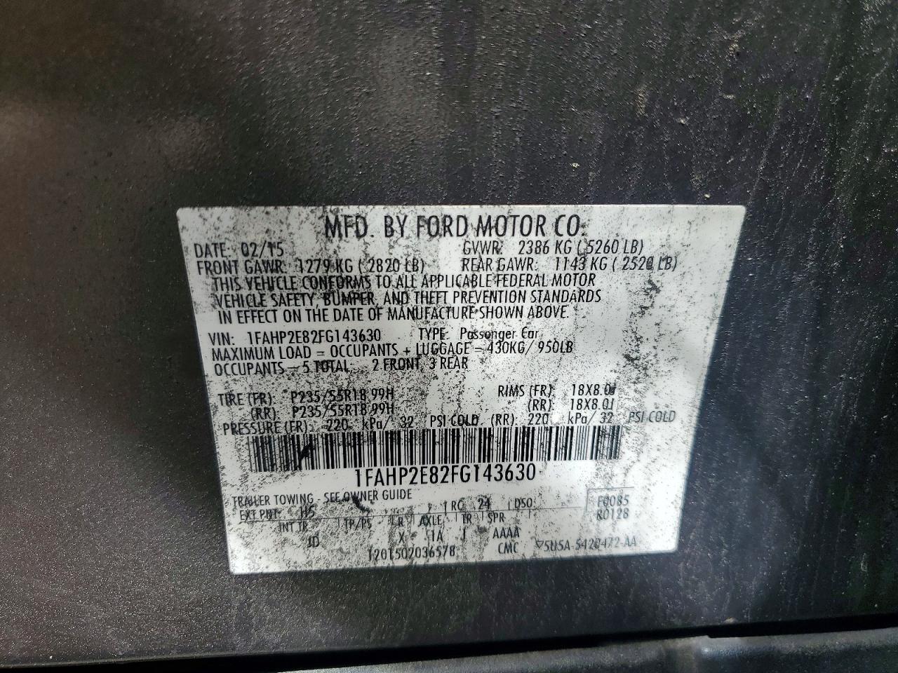 2015 FORD TAURUS SEL photo 34