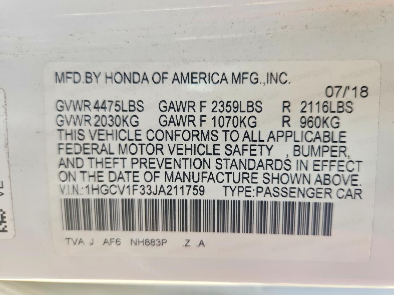2018 HONDA ACCORD SPORT photo 23