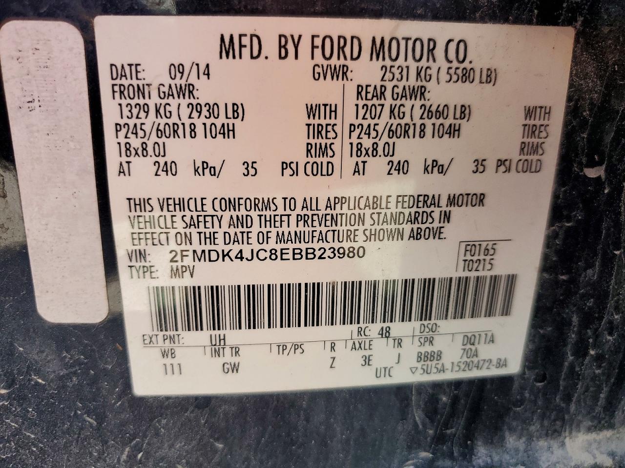 2014 FORD EDGE SEL photo 27