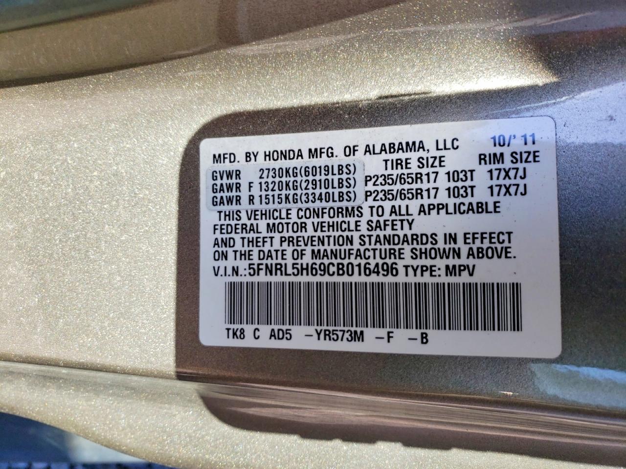 2012 HONDA ODYSSEY EXL photo 37