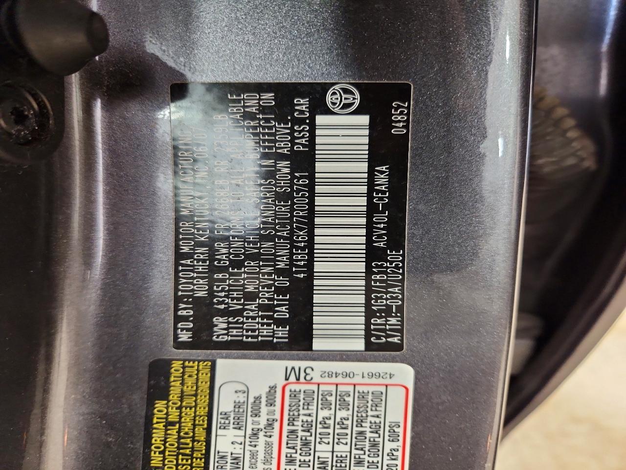2007 TOYOTA CAMRY LE photo 23