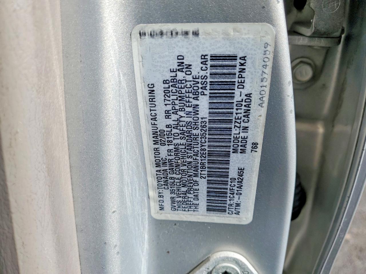 2000 TOYOTA COROLLA VE photo 23