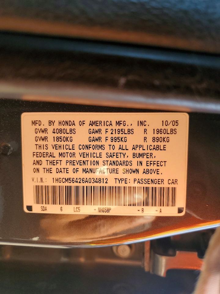 2006 HONDA ACCORD LX photo 37