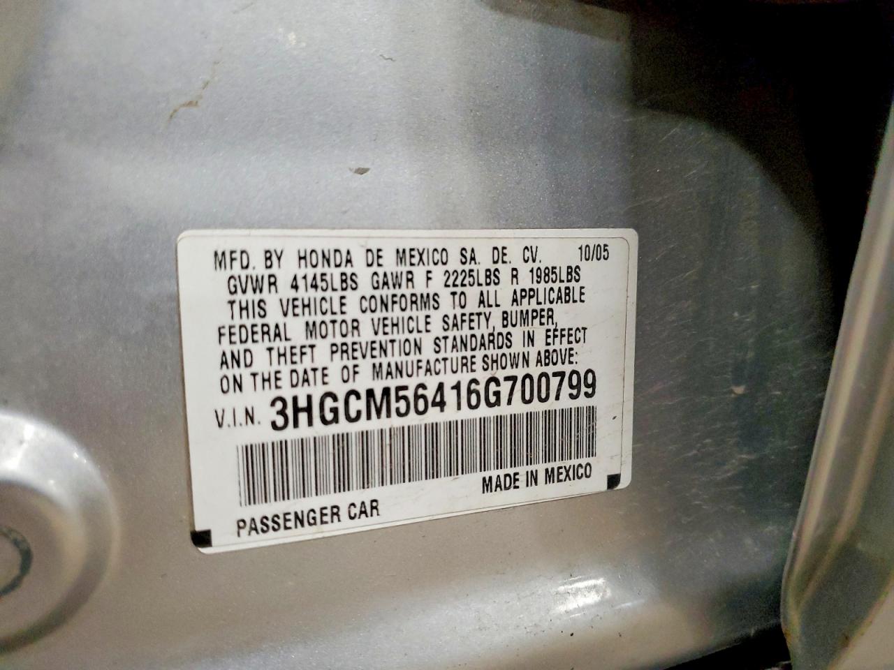 2006 HONDA ACCORD LX photo 37