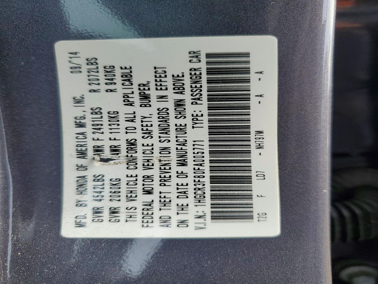 2015 HONDA ACCORD EXL photo 12