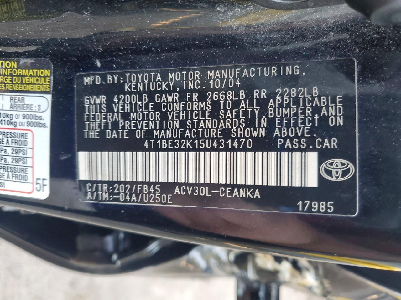 2005 TOYOTA CAMRY LE photo 34