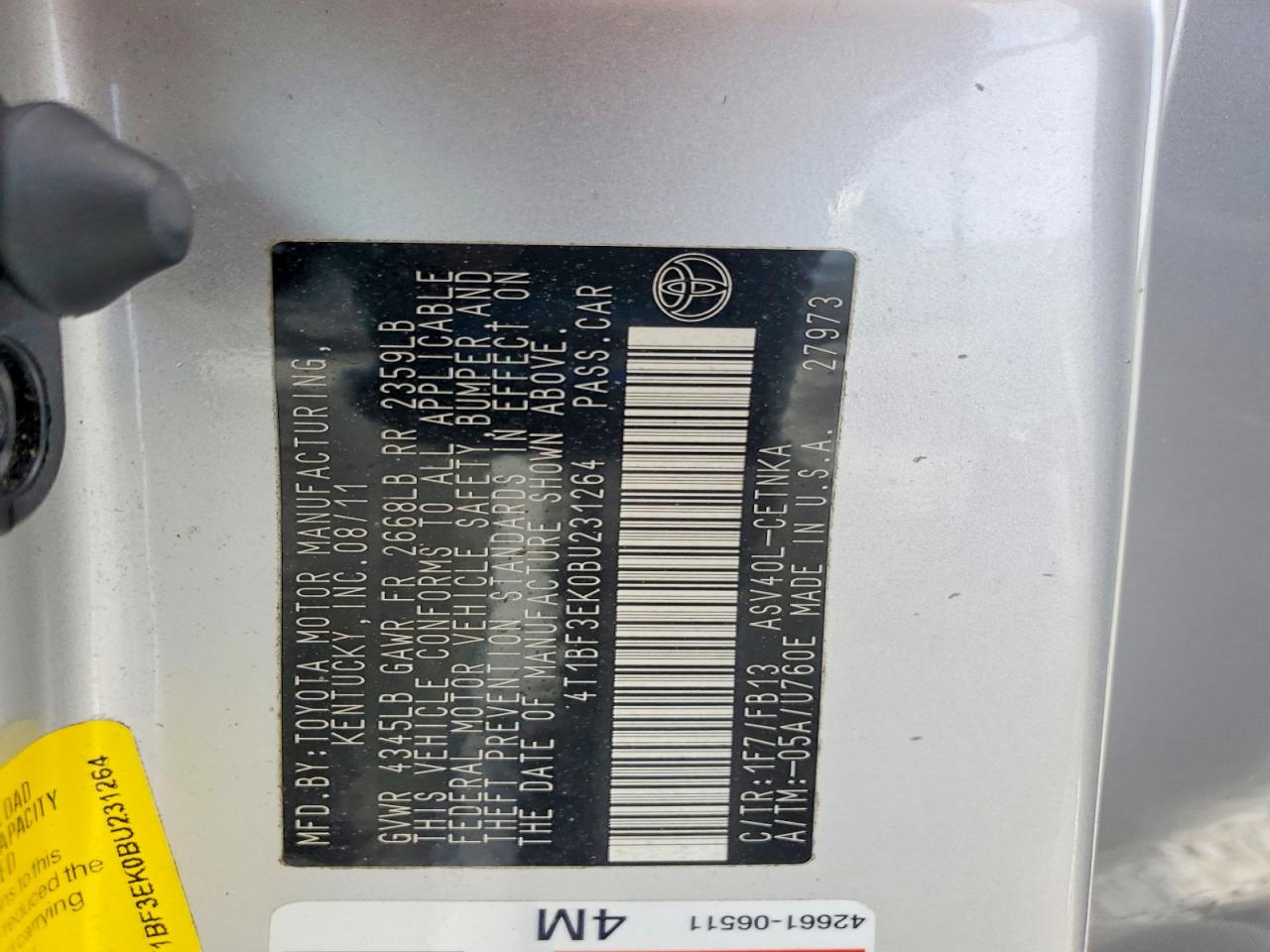 2011 TOYOTA CAMRY LE photo 34