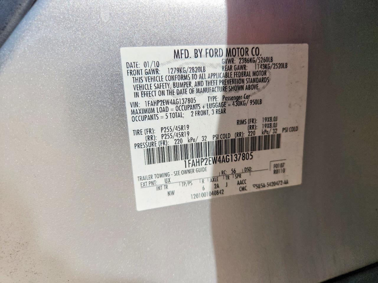 2010 FORD TAURUS SEL photo 34