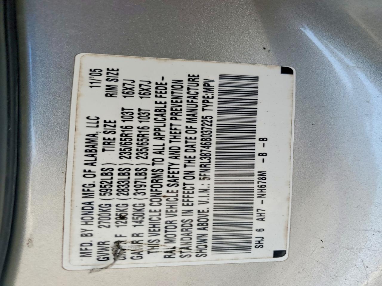2006 HONDA ODYSSEY EXL photo 25