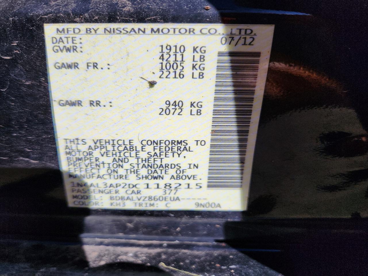 2013 NISSAN ALTIMA 2.5 photo 12