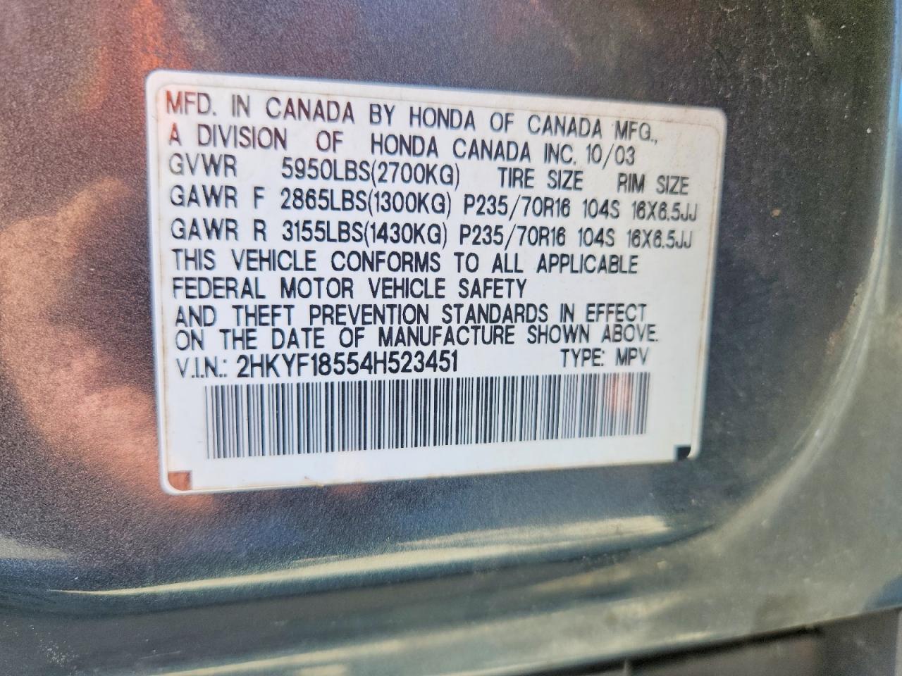 2004 HONDA PILOT EXL photo 27