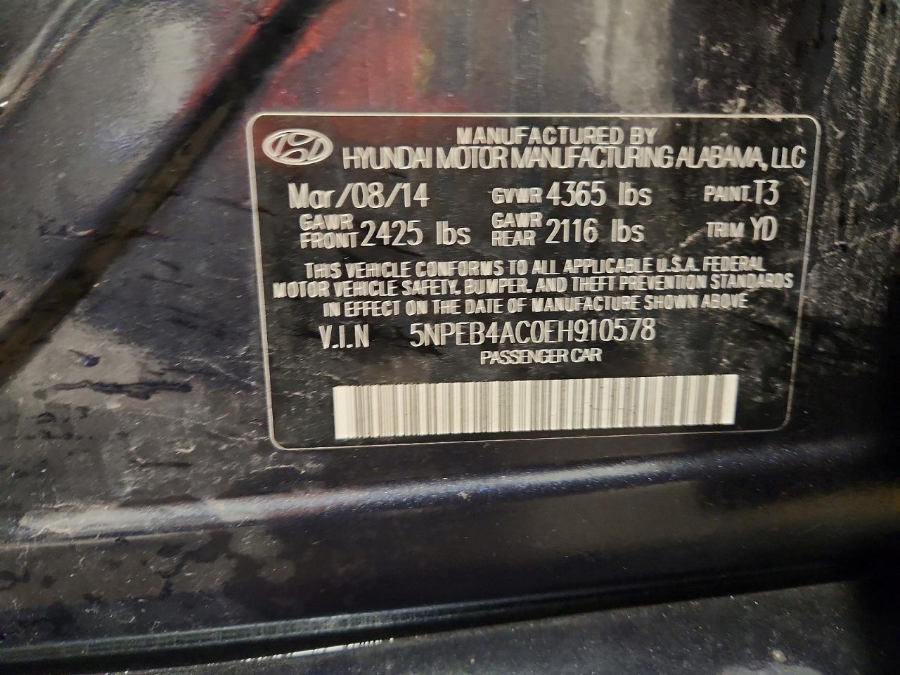 2014 HYUNDAI SONATA GLS photo 13