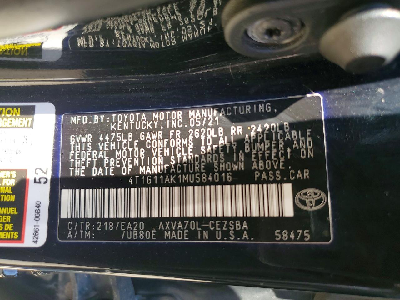 2021 TOYOTA CAMRY SE photo 12