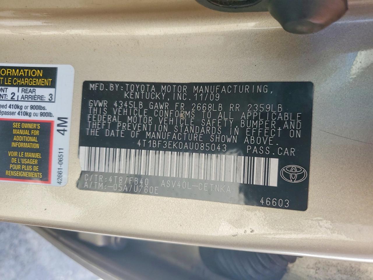 2010 TOYOTA CAMRY BASE photo 23