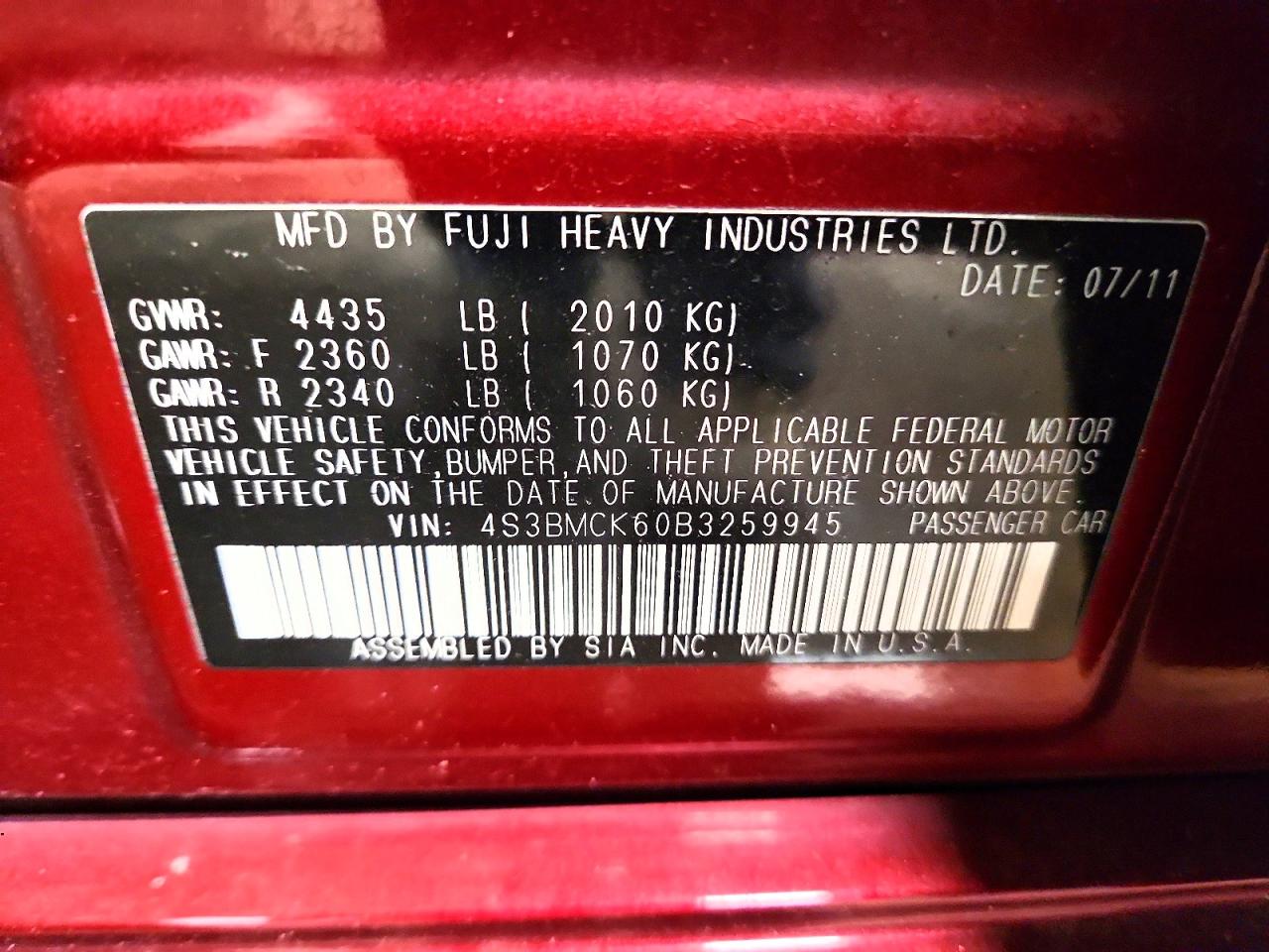 2011 SUBARU LEGACY 2.5I LIMITED photo 34