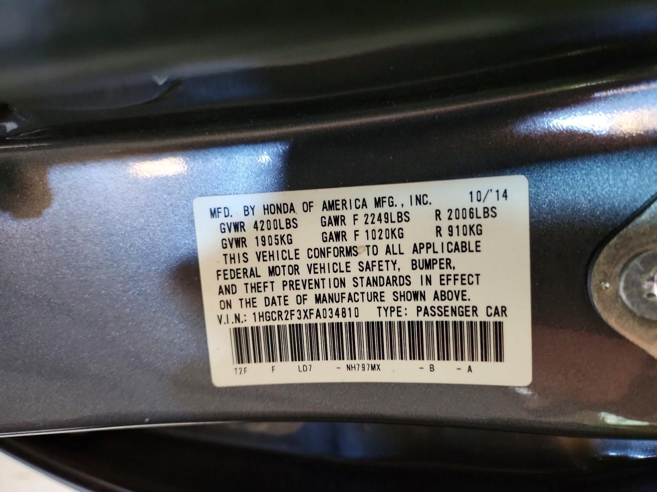 2015 HONDA ACCORD LX photo 23