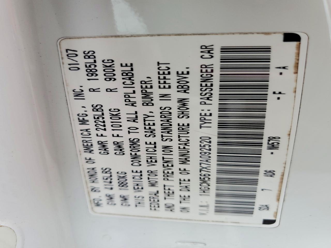 2007 HONDA ACCORD photo 23